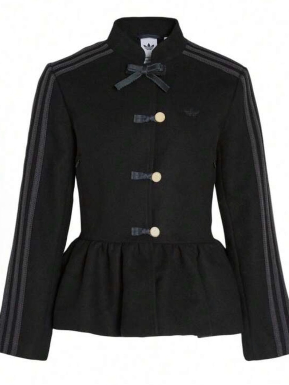 adidas Black Peplum Military-Style Blazer with Stripe Details